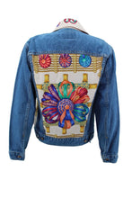 Load image into Gallery viewer, Vintage Denim Jacket Reclaimed With Silk &quot;Les Rubans Du Cheval&quot; Scarf