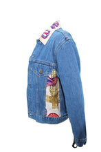 Load image into Gallery viewer, Vintage Denim Jacket Reclaimed With Silk &quot;Les Rubans Du Cheval&quot; Scarf