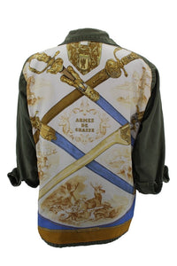 Vintage Military Jacket Reclaimed With Silk "Armes De Chasse" Scarf
