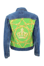 Load image into Gallery viewer, Vintage Denim Jacket Reclaimed With Silk &quot;Couronnes&quot; Scarf