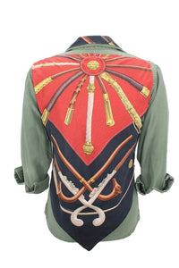 Vintage Military Jacket Reclaimed With Silk "Cannes et Pommeaux" Scarf