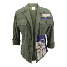 Load image into Gallery viewer, Vintage Military Jacket Reclaimed With Silk Scarf sz Medium