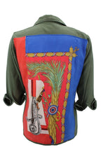 Load image into Gallery viewer, Vintage Military Jacket Reclaimed With Applique From Multiple Silk Scarves