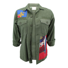 Load image into Gallery viewer, Vintage Military Jacket Reclaimed With Applique From Multiple Silk Scarves