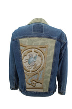 Load image into Gallery viewer, Vintage Denim Jacket Reclaimed With Silk &quot;Peintre du Cheval&quot; Scarf