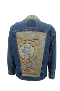 Vintage Denim Jacket Reclaimed With Silk "Peintre du Cheval" Scarf