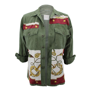 Vintage Military Jacket Reclaimed With Silk "Les Cles" Scarf