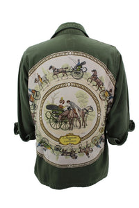 Vintage Military Jacket Reclaimed With Silk "La Promenade de Longchamps" Scarf