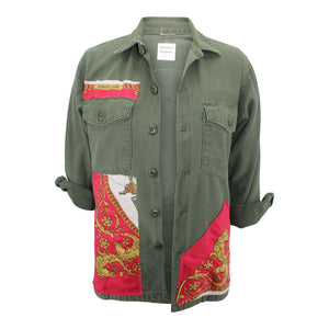 Vintage Military Jacket Reclaimed With Silk "La Promenade de Longchamps" Scarf