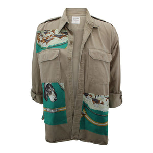 Vintage Military Jacket Reclaimed With Silk "Le Laisser Courre" Scarf