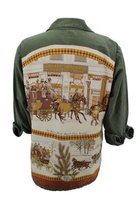Vintage Military Jacket Reclaimed With Silk "L'Hiver en Poste" Scarf