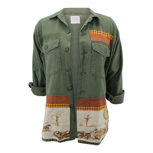 Vintage Military Jacket Reclaimed With Silk "L'Hiver en Poste" Scarf