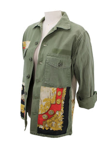 Vintage Military Jacket Reclaimed With Silk "Le Debuche" Scarf