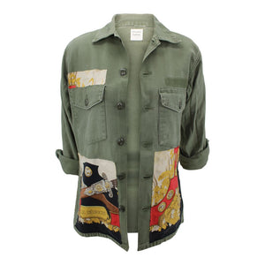 Vintage Military Jacket Reclaimed With Silk "Le Debuche" Scarf