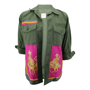 Vintage Military Jacket Reclaimed With Silk "Carrousel" Scarf