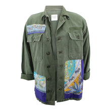 Load image into Gallery viewer, Vintage Military Jacket Reclaimed With Silk &quot;Tropiques&quot; Scarf