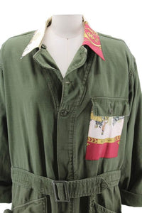Vintage Military Coveralls Reclaimed With Silk Collar & Pocket
