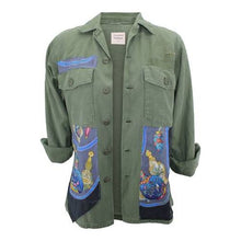 Load image into Gallery viewer, Vintage Army Jacket Reclaimed With Silk &quot;Qu&#39;Importe le Flacon&quot; Scarf