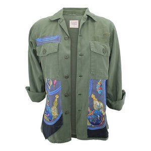 Vintage Army Jacket Reclaimed With Silk "Qu'Importe le Flacon" Scarf
