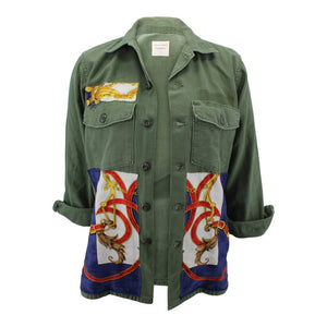 Vintage Military Jacket Reclaimed With Silk "L'Instruction du Roy" Scarf