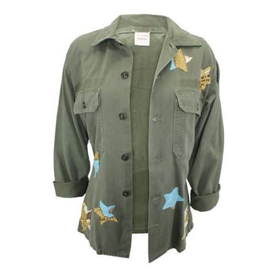 Vintage Military Jacket Reclaimed With Silk Scarf Stars