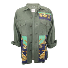 Load image into Gallery viewer, Vintage Military Jacket Reclaimed With Silk &quot;Les Cavaliers D&#39;Or&quot; Scarf
