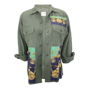 Vintage Military Jacket Reclaimed With Silk "Les Cavaliers D'Or" Scarf