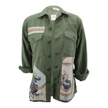 Load image into Gallery viewer, Vintage Military Jacket Reclaimed With Silk &quot;Tournois et Carrousels&quot; Scarf
