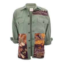 Load image into Gallery viewer, Vintage Military Jacket Reclaimed With Silk &quot;Vendanges &quot; Scarf