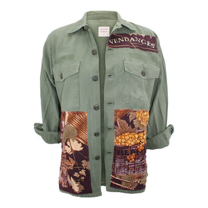 Vintage Military Jacket Reclaimed With Silk "Vendanges " Scarf