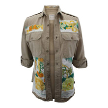Load image into Gallery viewer, Vintage Military Jacket Reclaimed With Silk &quot;Fleurs de L&#39;Opera&quot; Scarf