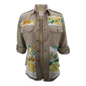 Vintage Military Jacket Reclaimed With Silk "Fleurs de L'Opera" Scarf