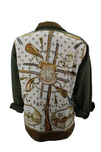 Vintage Military Jacket Reclaimed With Silk "La Chasse a Tir" Scarf