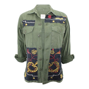 Vintage Military Jacket Reclaimed With Silk "Les Cles" Scarf