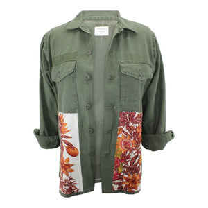 Vintage Military Jacket Reclaimed With Silk "Passiflores" Scarf