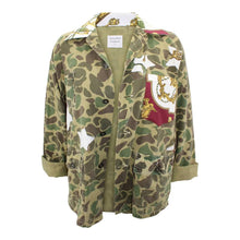 Load image into Gallery viewer, Vintage Military Jacket Reclaimed With Silk &quot;Les Cles&quot; Scarf Stars, Collar, &amp; Pocket