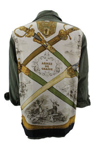 Vintage Military Jacket Reclaimed With Silk "Armes De Chasse" Scarf