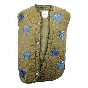 Vintage Army Jacket Liner Reclaimed With Denim Stars
