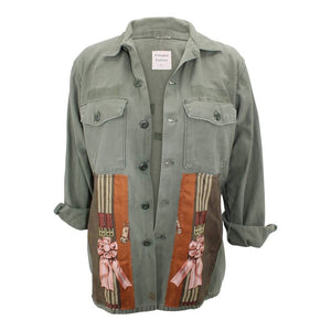 Vintage Army Jacket Reclaimed With Silk "Jumping" Scarf
