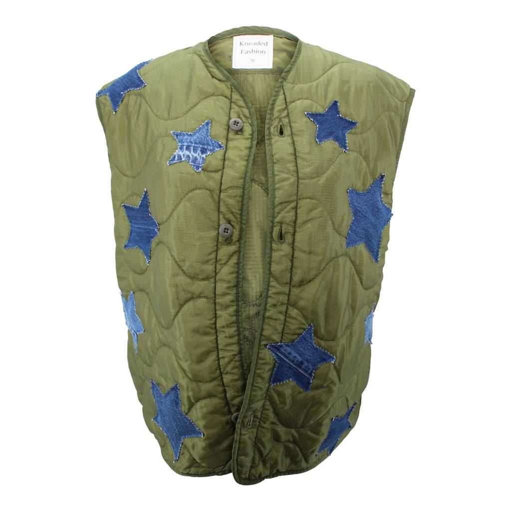 Vintage Army Jacket Liner Reclaimed With Denim Stars – Kneaded Fashion