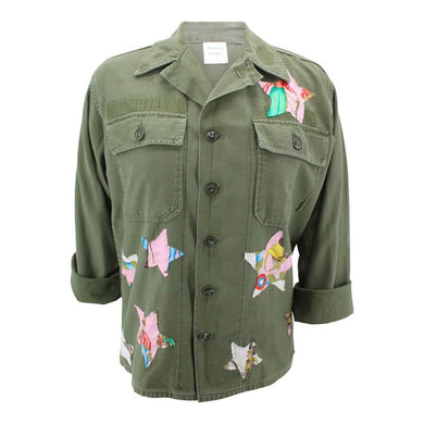 Vintage Military Jacket Reclaimed With Silk Scarf Stars